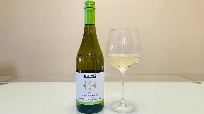 Bottle and glass of Kirkland Signature Sauvignon Blanc