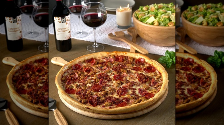 Sam's Club pepperoni pizza served with salad and wine