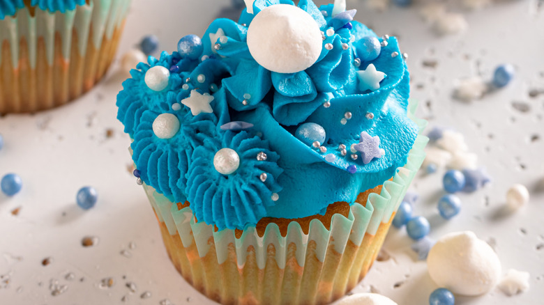 Cupcake with metallic pearl and star sprinkles