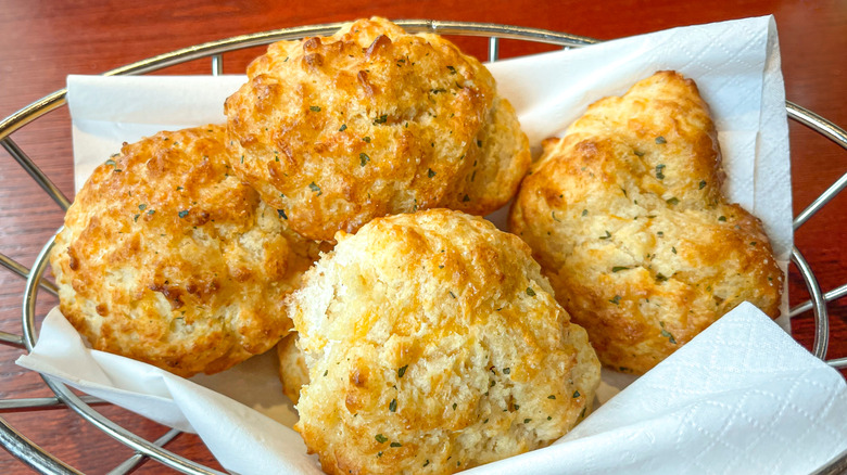 Basket filled with cheddar biscuits