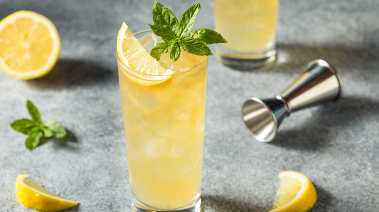 whiskey lemonade on grey counter top