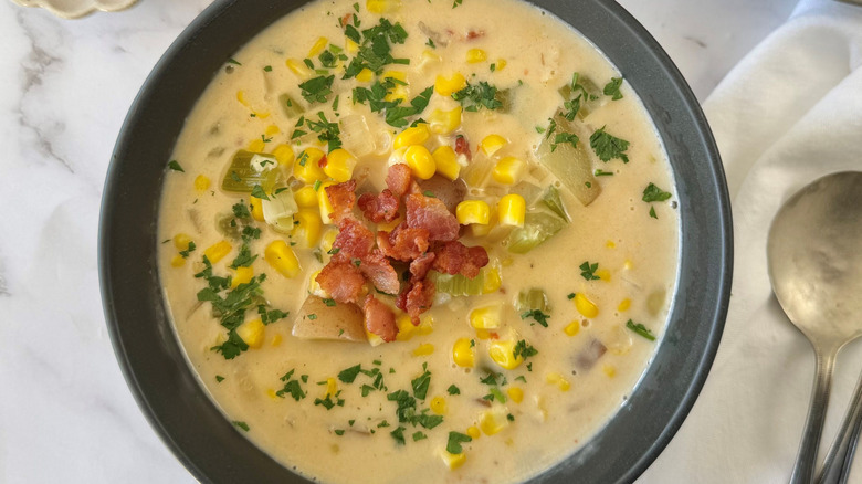 Bowl of corn chowder