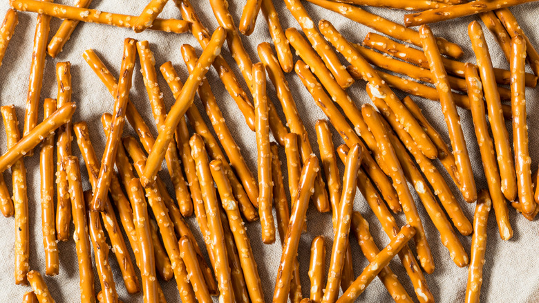 A bunch of salty pretzel sticks.