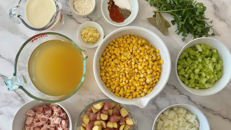 Ingredients for creamy corn chowder