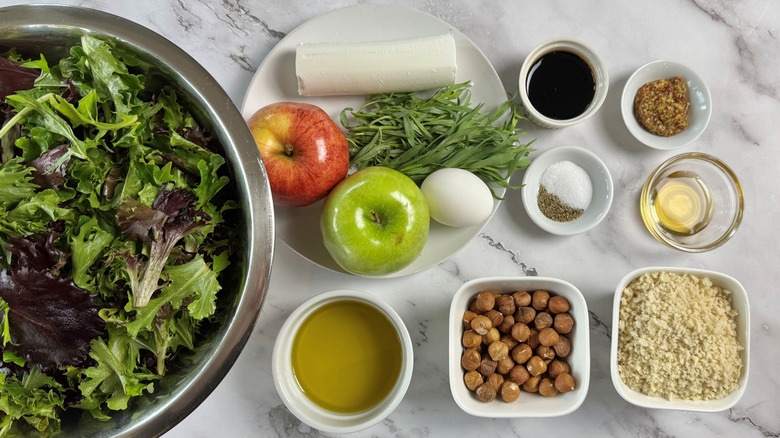 Ingredients for goat cheese and apple salad