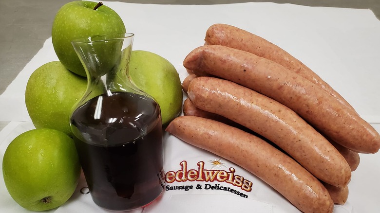 Sausage, apples, and wine from Edelweiss Sausage & Delicatessen