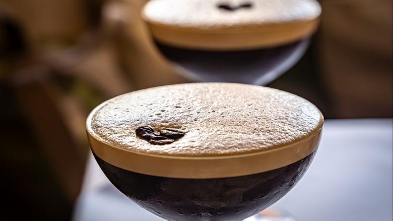 Espresso martinis with a foamy top