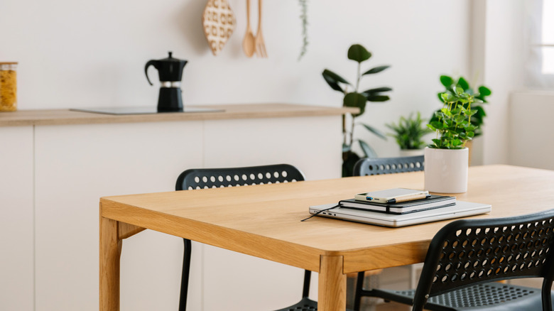A wooden kitchen table