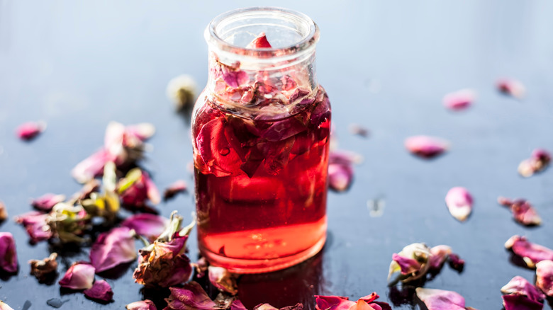 Glass bottle of rose water