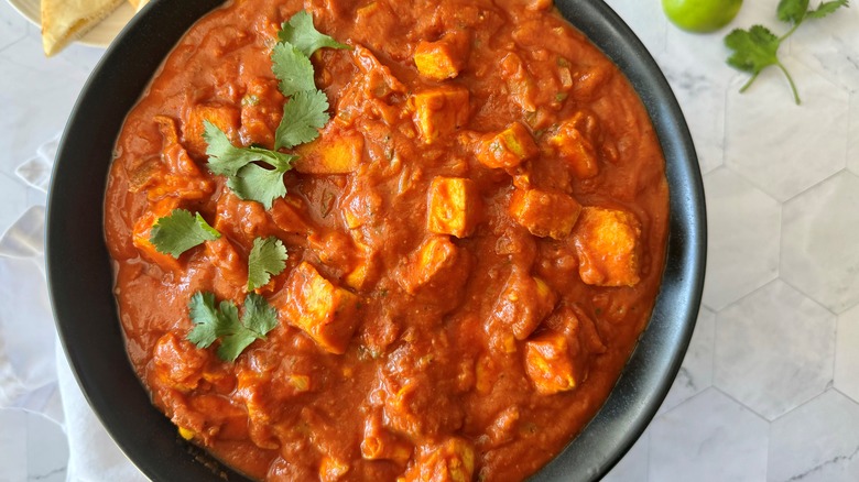 tofu chunks in tomato sauce