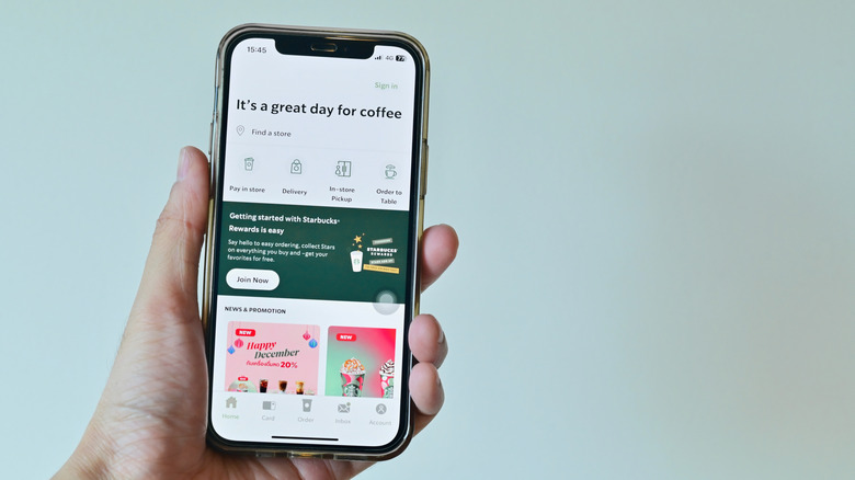 Starbucks app open on iPhone.