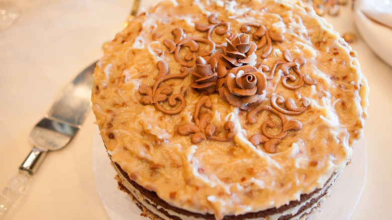 German chocolate cake with rose decorations