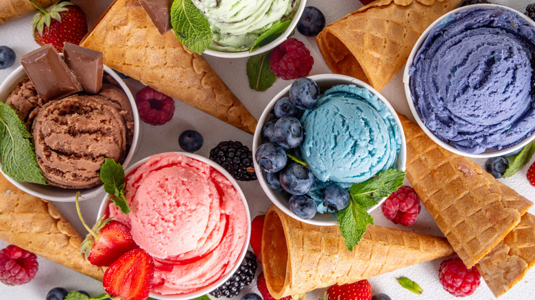 Scoops of ice cream with cones