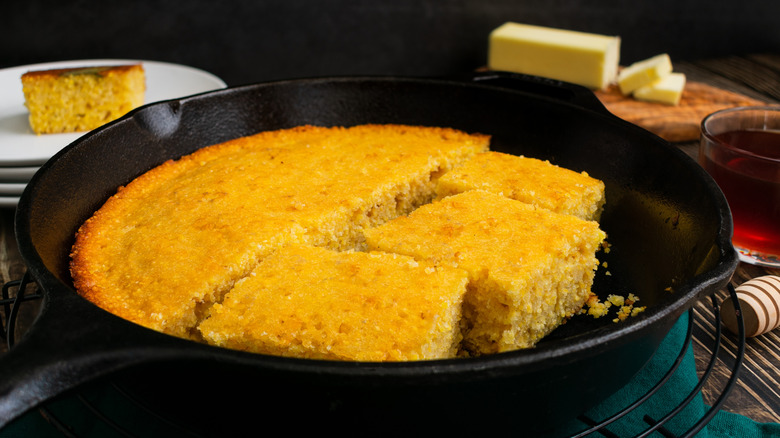 Corn bread in a cast iron skillet