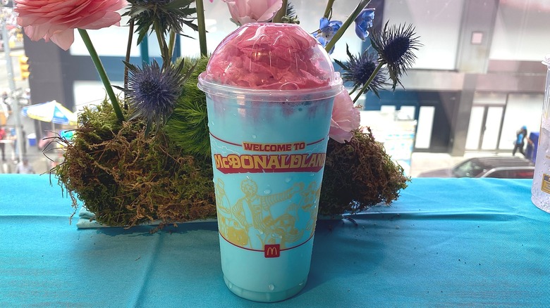 McDonald's colorful milkshake with flowers