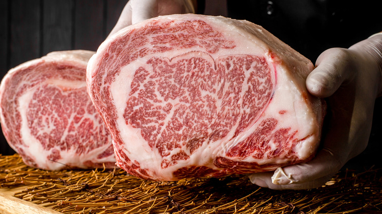 Uncooked wagyu beef with beautiful marbling