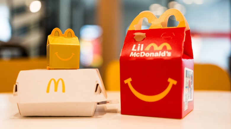 McDonald's kids' meal with smiley face container and mini package