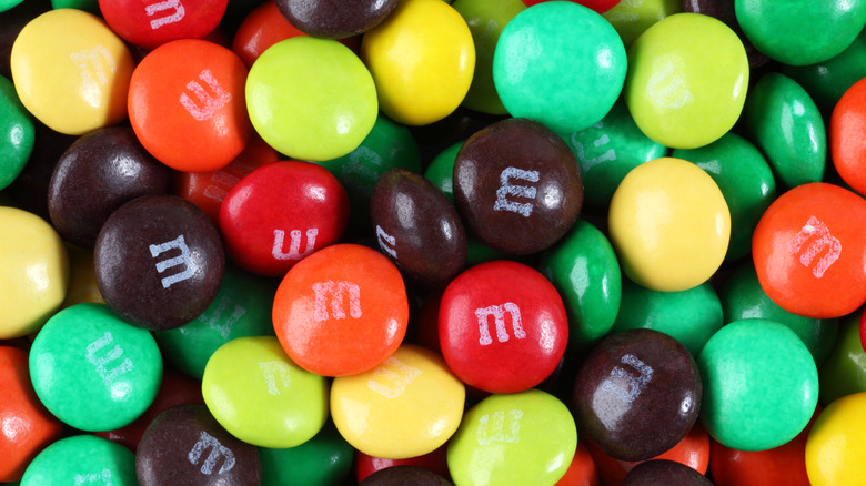 A pile of multi-colored M&M's