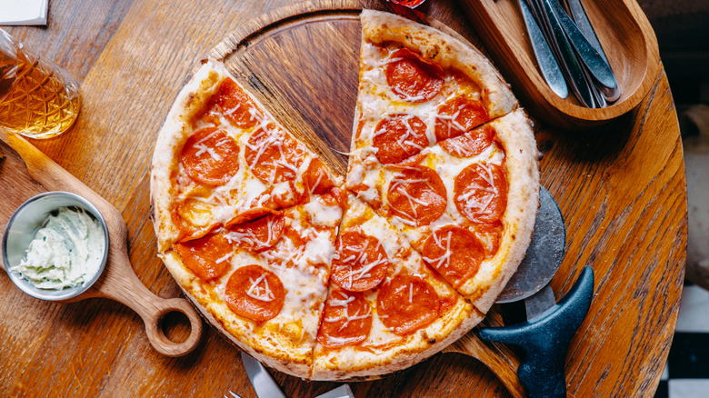 Sliced pizza in a pizzeria