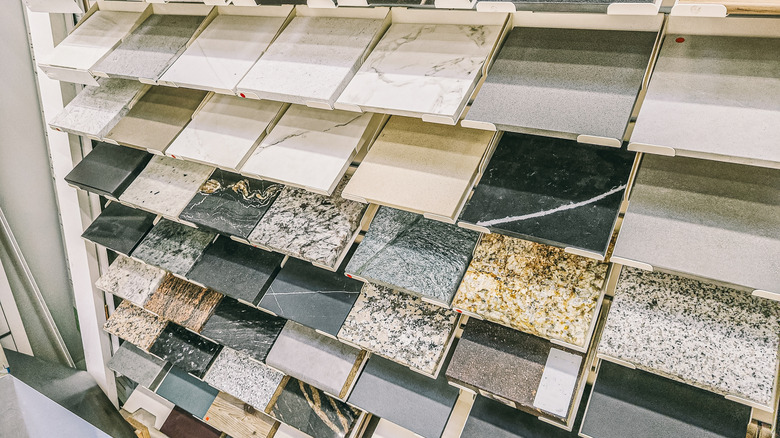 A display of kitchen splashback tiles