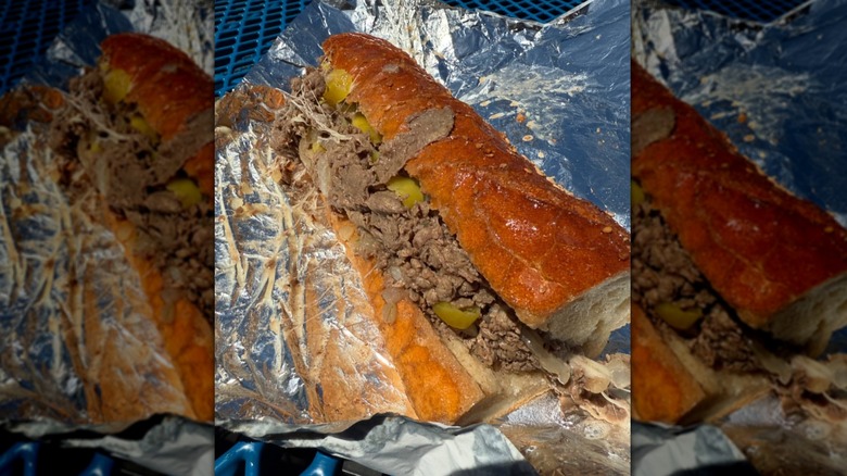 John's Roast Pork cheesesteak on tinfoil