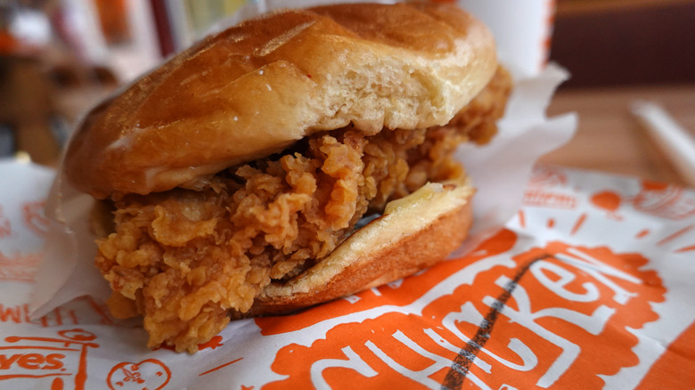A Popeyes fried chicken sandwich