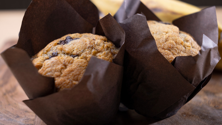 Freshly baked muffins in tulip-style liners