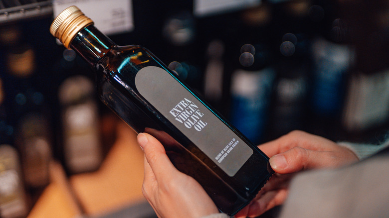 Premium olive oil at grocery store