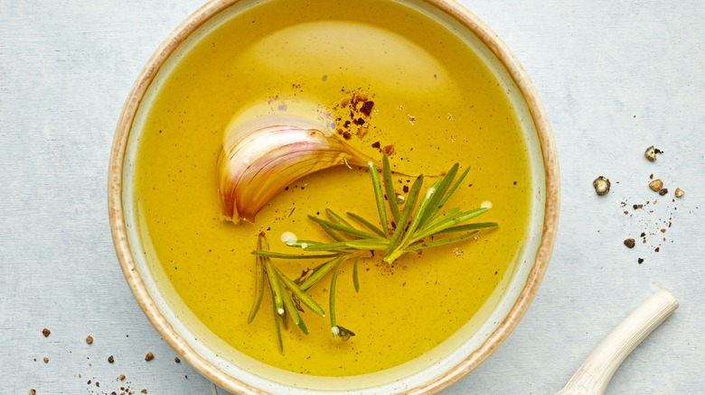 olive oil with garlic and rosemary