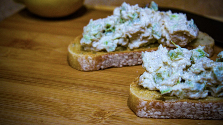 Chicken salad on a piece of bread