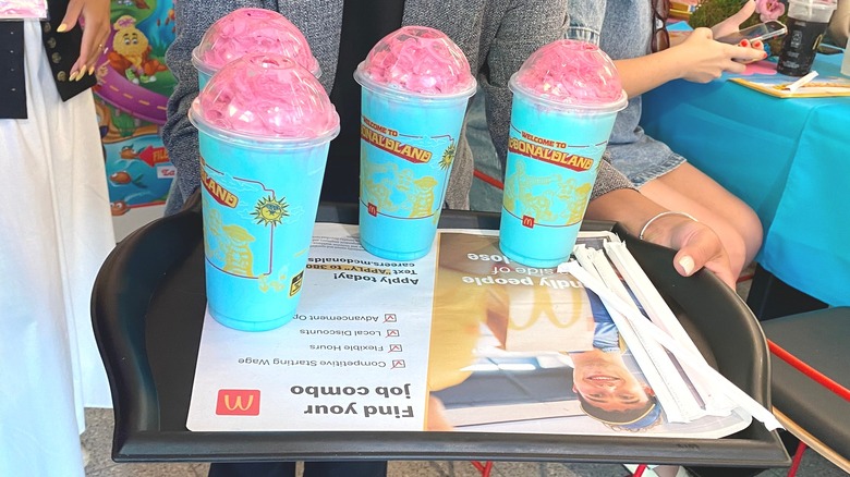 Tray of fast food milkshakes