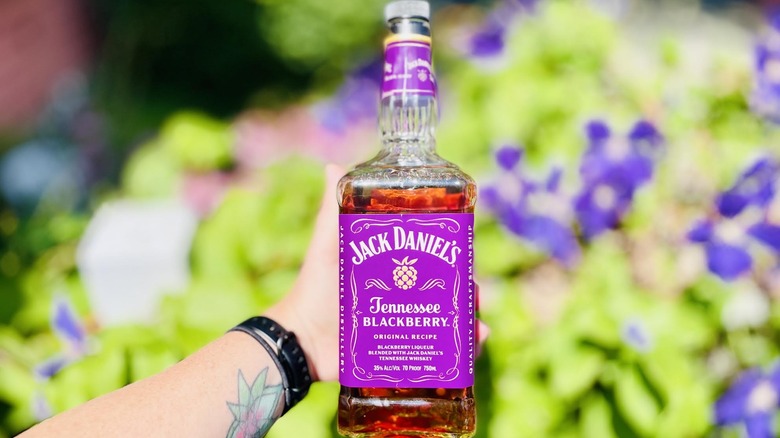 Hand holding bottle of Jack Daniel's Tennessee Blackberry Whiskey