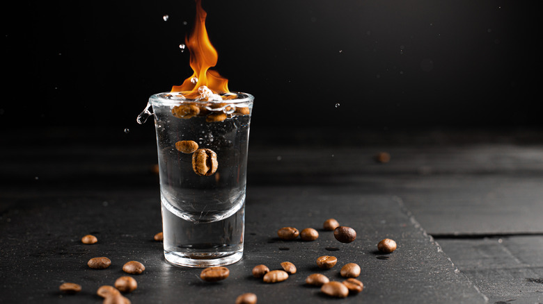 flaming sambuca and coffee beans