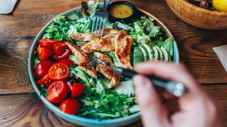 A bowl of chicken salad