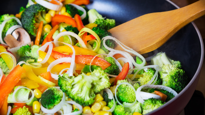 Mixed veggies in frying pan