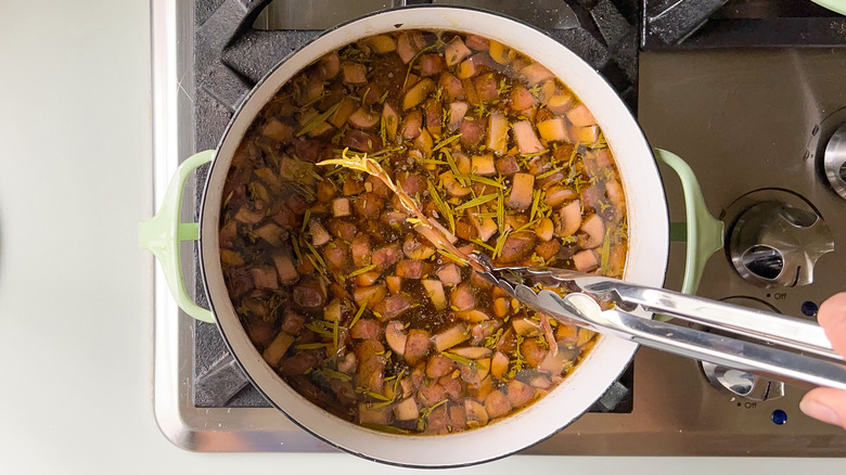 Rosemary sprig in mushroom soup