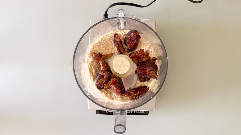 Dates and almond flour in food processor