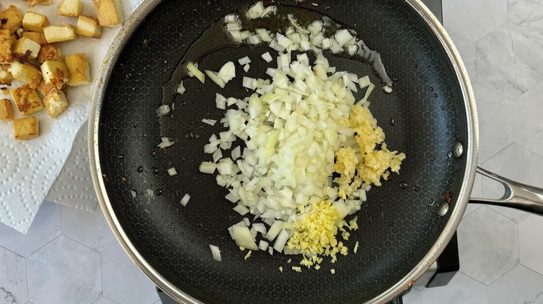 chopped onions garlic and ginger