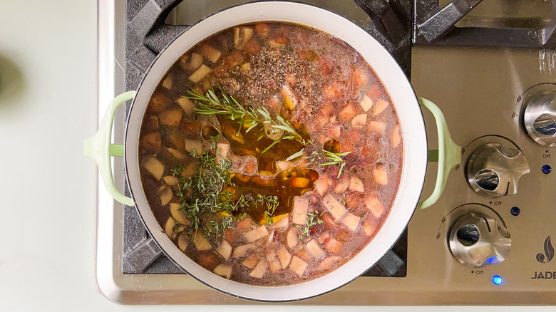 Porcini mushroom soup cooking