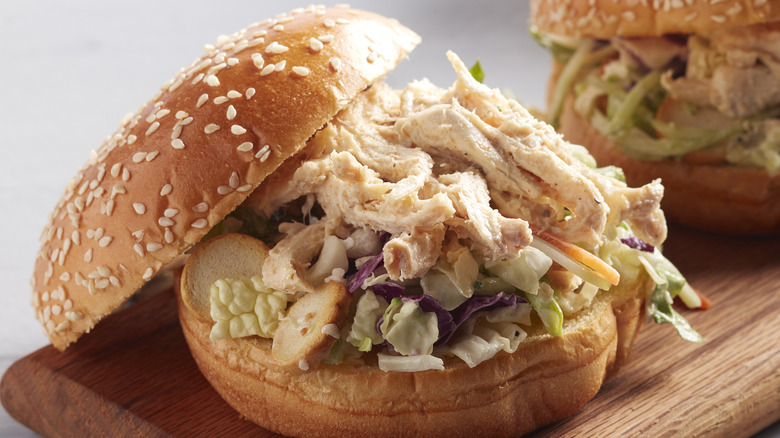 Chicken salad sandwich with walnuts and celery