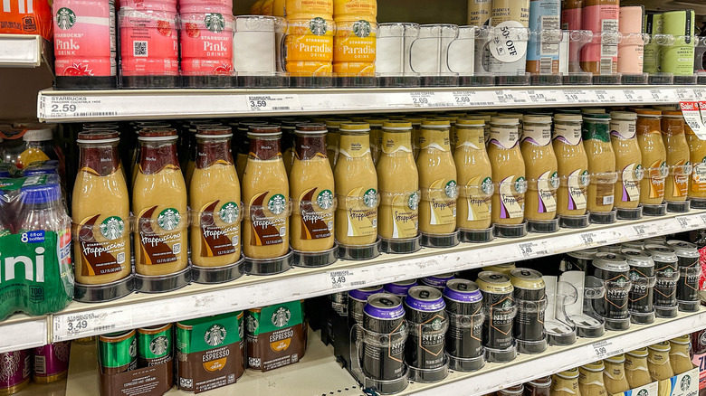 bottled coffee drinks pictured at grocery store