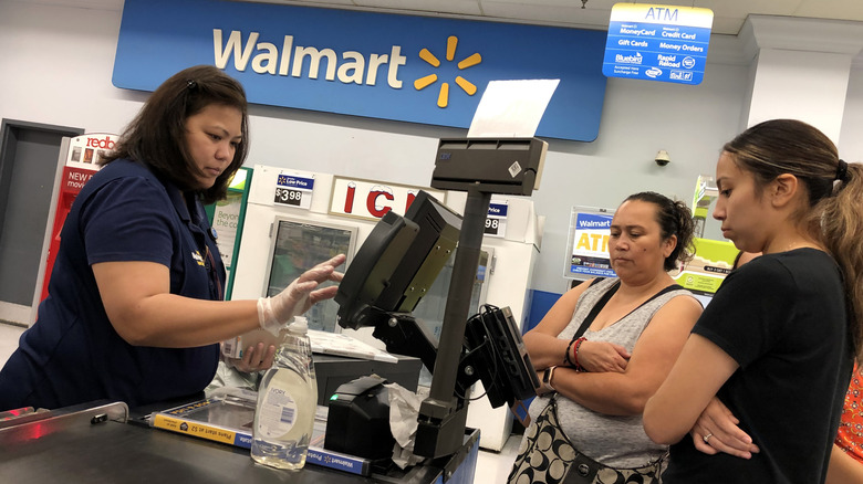 Shoppers checking out at Walmart
