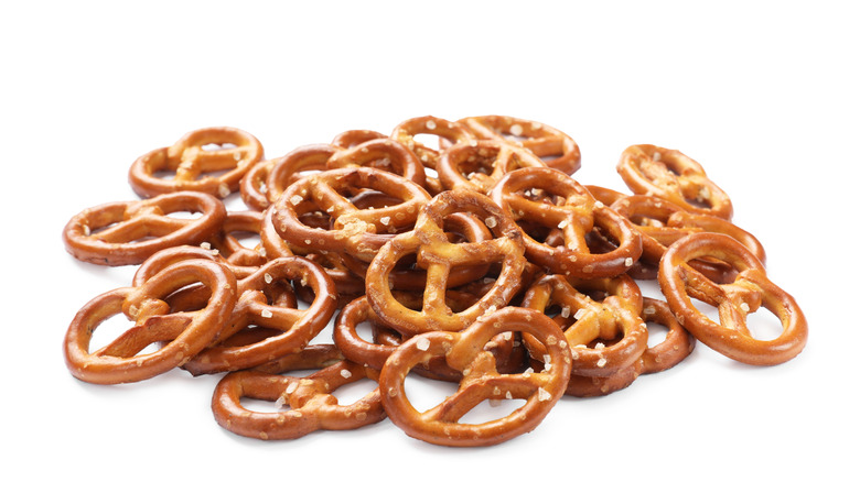 A handful of crunchy pretzel twists.