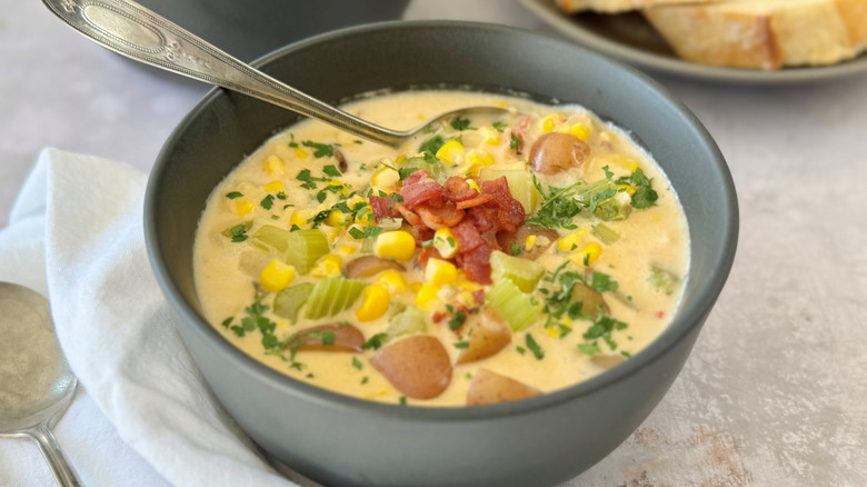 Bowl of corn chowder