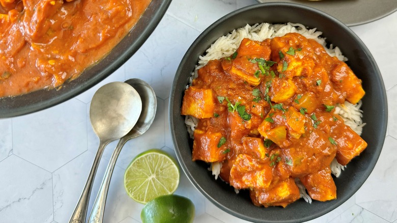 tofu chunks in tomato sauce