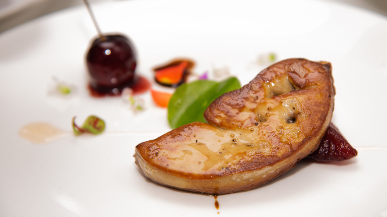 French fine dining presentation of seared foie gras