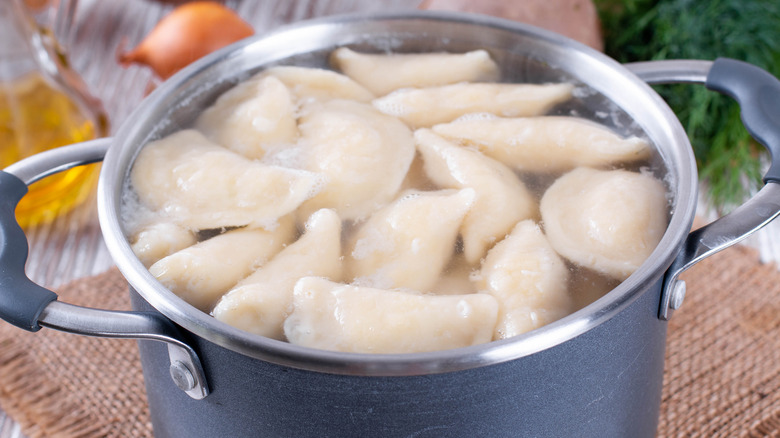 Pierogies in boiling water